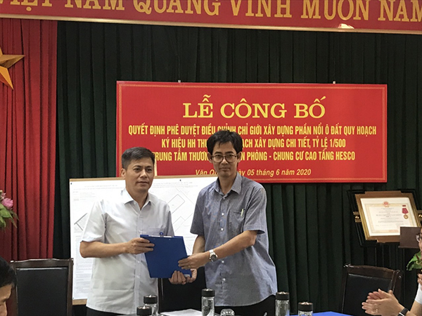 Công bố Quyết định phê duyệt Điều chỉnh cục bộ chỉ giới xây dựng phần nổi ô đất quy hoạch ký hiệu HH thuộc Quy hoạch xây dựng chi tiết tỷ lệ 1/500 Trung tâm thương mại - Văn phòng - Chung cư cao tầng HESCO